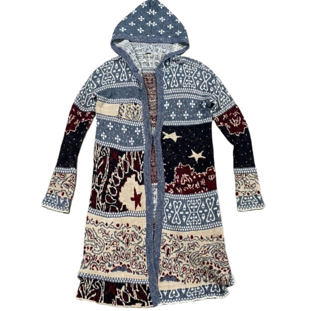 FREE PEOPLE 🇺🇸 Americana Star Pattern Hooded Cardigan Sweater - Picture 6 of 13
